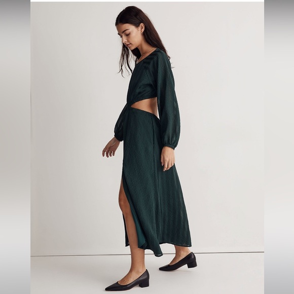 NWT Madewell Long-Sleeve Cutout Midi Dress - Medium Emerald Green - Picture 2 of 15